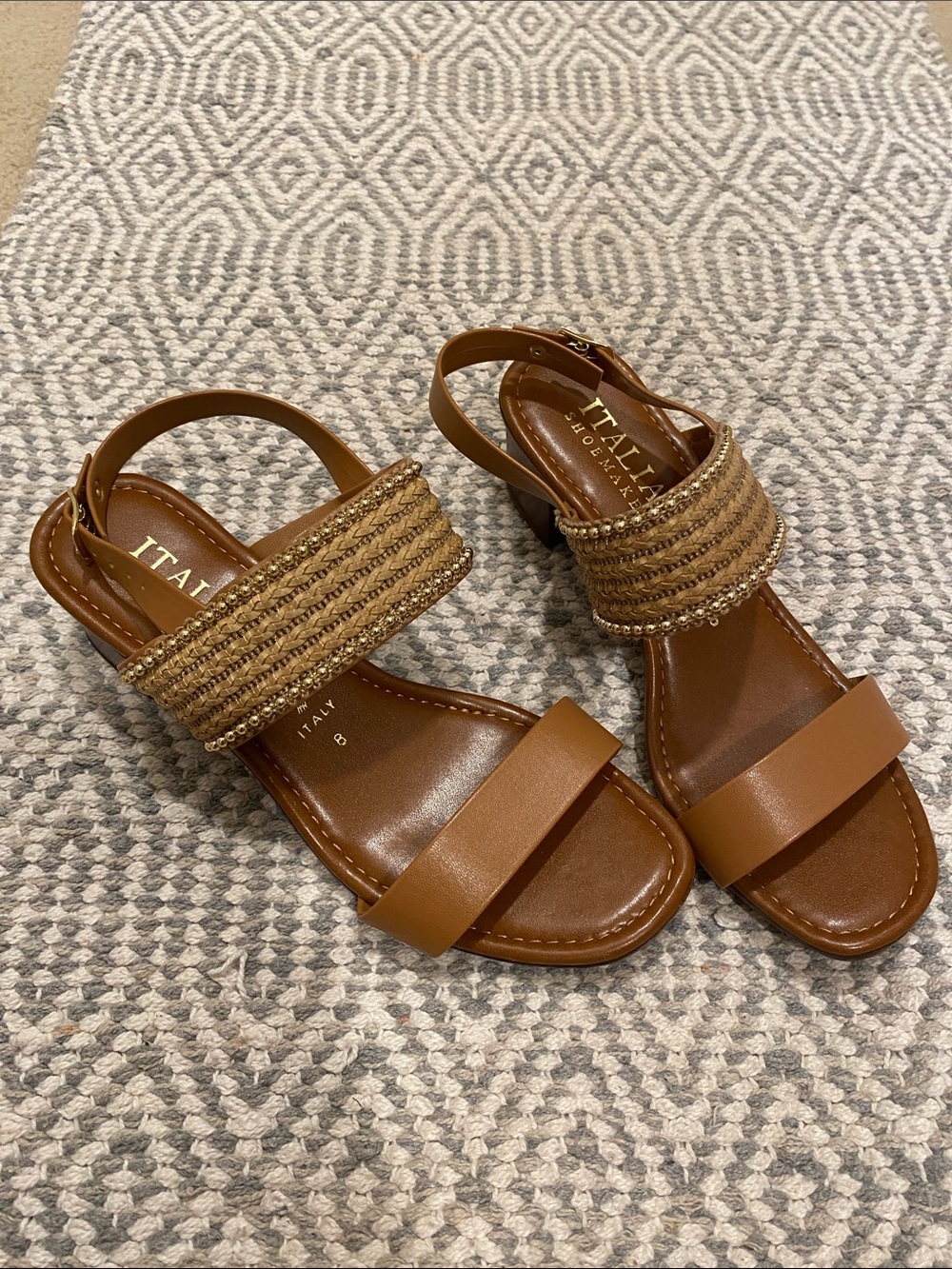 Italian Shoemakers 8 Brown Braided Faux Leather Heeled Sandals - Picture 2 of 6